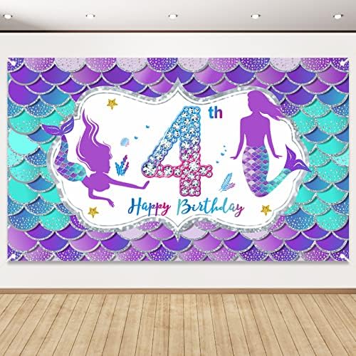 Mermaid 4th Birthday Banner Decorações para meninas, Little Mermaid temas