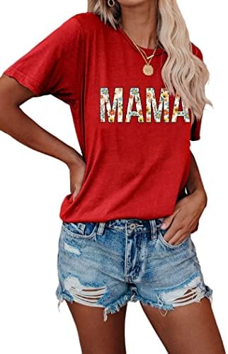 Tsmnzmu Mama feminina Mama Graphic Shirt Crewneck Mom of Boys Tirm camise