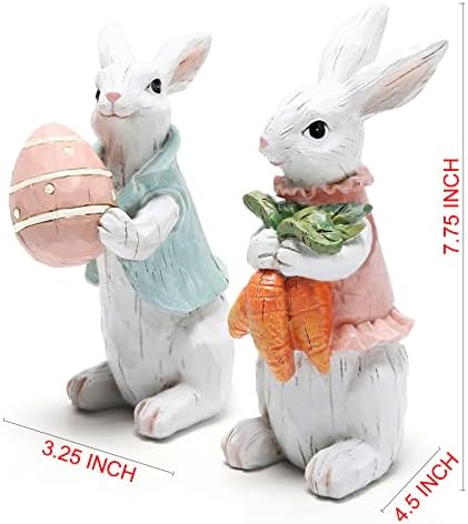 Hodao Conjunto de 2 decorações de casais de coelhinho da Páscoa Spring Páscoa Decores de coelho