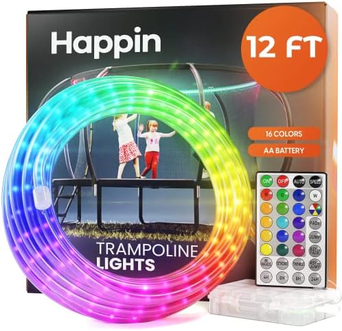 Luzes de trampolim LED 12 pés com controle remoto, 16 cores e 4 modos, luzes à prova d'água para trampolim