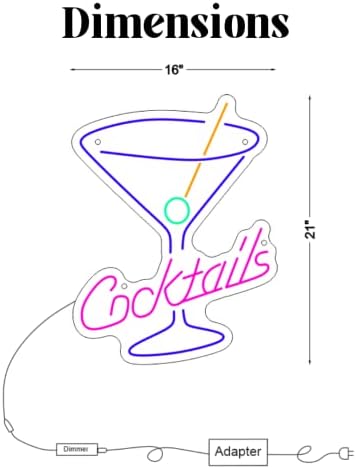 FuneriGuer Cocktail Neon Sign com Glass for Bar Club Hotel Restaurant Cafe Pub - Sinais de néon