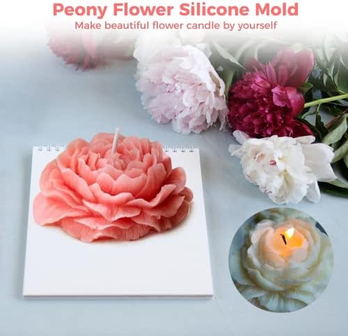 Molde de vela de silicone, 2pcs 3.1''x1.4 '' 3d Poony Flower Candle Soop Mold, molde de chocolate com fondant