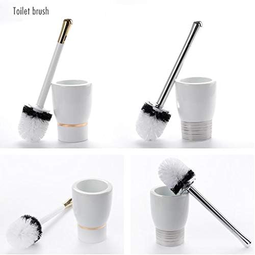 Escova de vaso sanitário cerâmica branca pincel e suporte de vaso sanitário e puxão de vaso sanitário limpeza