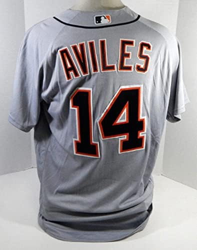 Detroit Tigers Mike Aviles 14 Game usou Grey Jersey 48 872 - Jerseys de MLB usados ​​no jogo