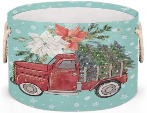 Caminhão vermelho da árvore de Natal 03 cestas redondas grandes para cestas de lavanderia de armazenamento com alças cestas de armazenamento de cobertor para caixas