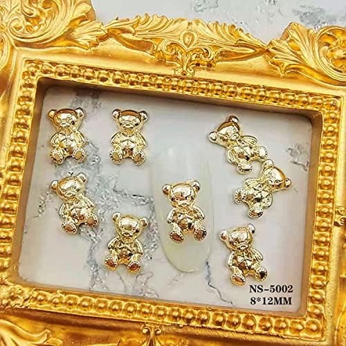 Decorações de arte de unhas de urso, design de glitter de unhas de liga urso, 24pcs de ouro e metal
