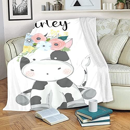 Cobertor de bebê de vaca fofa de vaca de vaca xozoty com nomes de lã de lã de berçário personalizada para recém -nascidos para recém