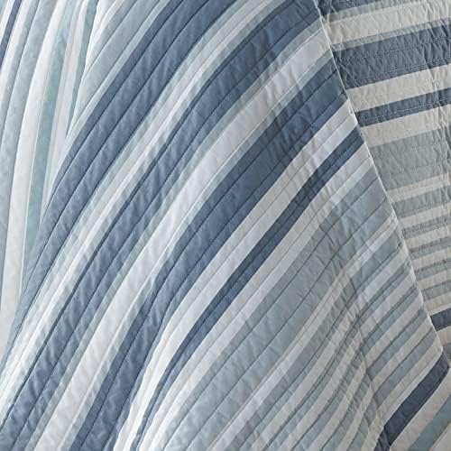 Levtex Home - Truro Quilt Conjunto - King/Cal King Quilt + Dois Almofadas King Pillow - Listra em tons de azul