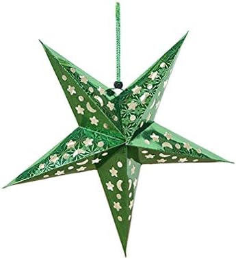 Luxshiny Paper Star Lanterna Lampshade: Verde 5 Estrela pontuda Ornamento de Natal Hollow Out Luz de teto 3D Pentagram
