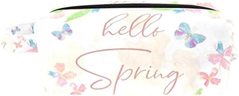 Sacos de cosméticos para mulheres, bolsas Bolsas Bolsa de maquiagem de maquiagem Bolsa de maquiagem Girls, Hello Spring Flower Deixe a borboleta floral rosa