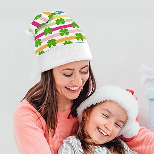 Shamrock Clover Stripes Plexh Christmas Hat de chapéu de Papai Noel e Belos chapéus com borda