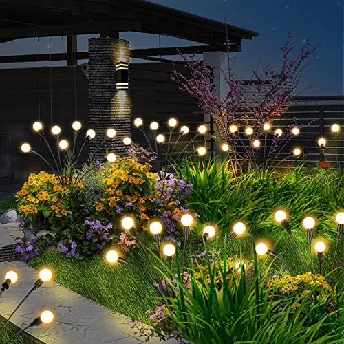 4 Luzes de jardim solares de embalagem, luzes solares de firefly, luz externa 8LED para quintal, Luz solar Decorativa