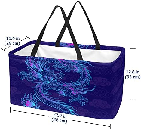 Bolsas de supermercado reutilizáveis ​​lorvies reutilizações de dragão chinês retro azul lavanda dobrável