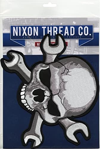 Skull & Wrench Crossbones Patch 11 | REALISTO GRANDE SQUELETON HalfSkull Ferro bordado em jaqueta de motocicleta