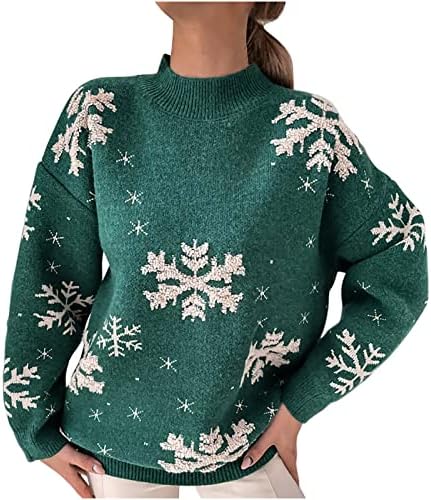 Crewneck feminino malha suéteres de natal bordado de floco de neve impressão pulôver casual slow slow slogas
