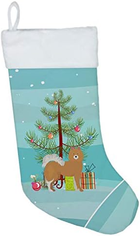 Tesouros de Caroline CK3451CS Brown & White Elo Dog Árvore de Natal Meias de Natal, lareira pendurando meias de Natal Decoração de festas de festa de Natal Decorações de férias em família,