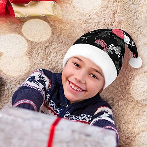 Padrão floral preto chapéu de Natal personalizado chapéu de santa engraçado decorações de natal