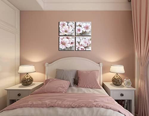 Arte de parede da tela de flor rosa para quarto abstrato pintura a óleo floral pintada à mão com papel alumínio