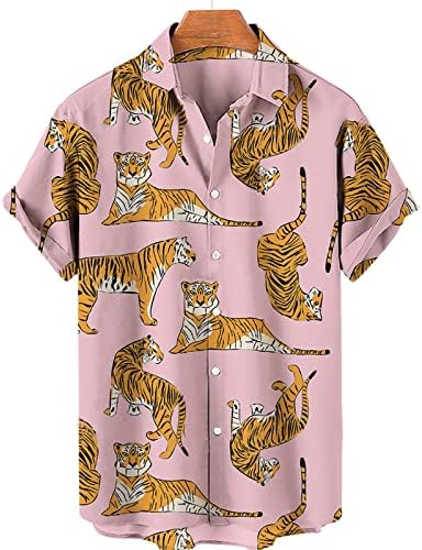 Camisas de vestido de verão BMISEGM para homens casuais masculinos de lapela solta tigre de manga curta Button