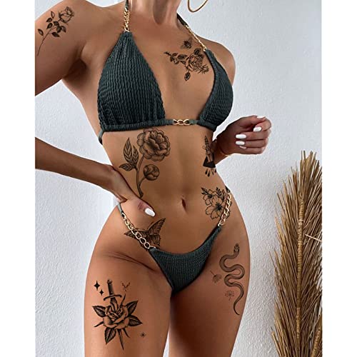 Tazimi 8 lençóis grandes tatuagens negras para mulheres meninas Borboleta Snake Bee Swallow Flores do