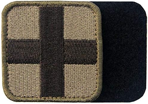 Embrato bordado Medic Cross Cross Tactical Fisker Hook & Loop Patch - Olive & Black