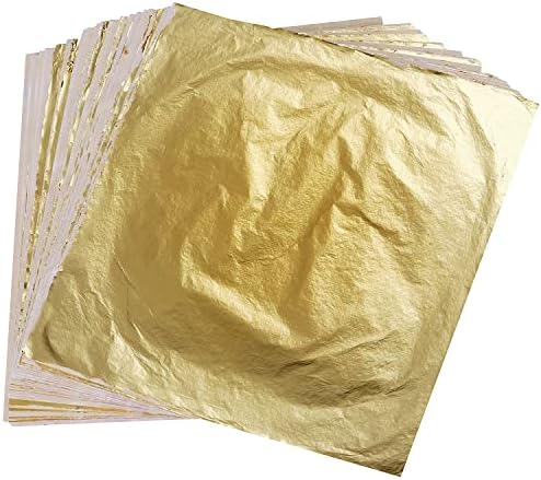 100 folhas imitando folha de ouro para pintura, artes, artesanato dourado, decoração, 5,5 por 5,5 polegadas imitação folhas de papel alumínio de ouro