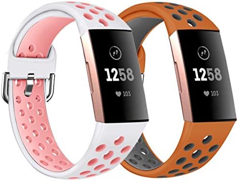 Bandas esportivas compatíveis para Fitbit Charge 3 / Charge 4, 2-Pack Silicone Breathable Sport Strap Substitui