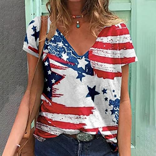 Tamas de bandeira americana de verão plus size para mulheres clássicas v dicas de pescoço tshirts