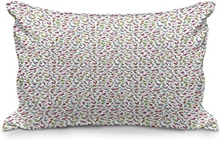 Ambesonne Birds acolchoados na capa de travesseiros, doodle ilustração de detalhes florais animais,