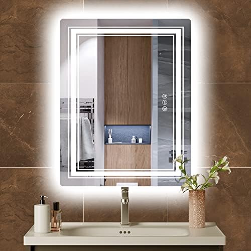 Bokihuk Mirror de banheiro liderado, espelho de maquiagem de vaidade iluminada de 36x28 polegadas