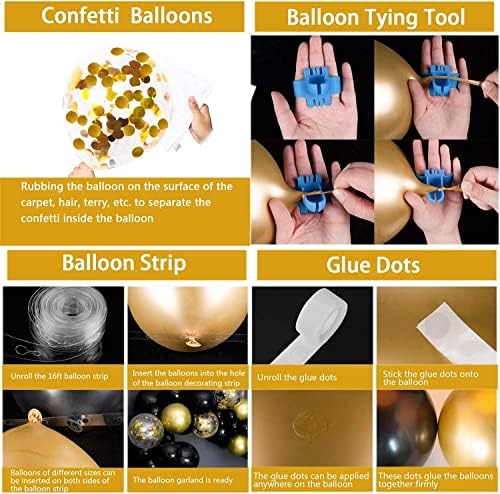 Joyypop Black and Gold Balloon Garland Arch Kit com Balões de 40 polegadas de ouro 5 polegadas+10