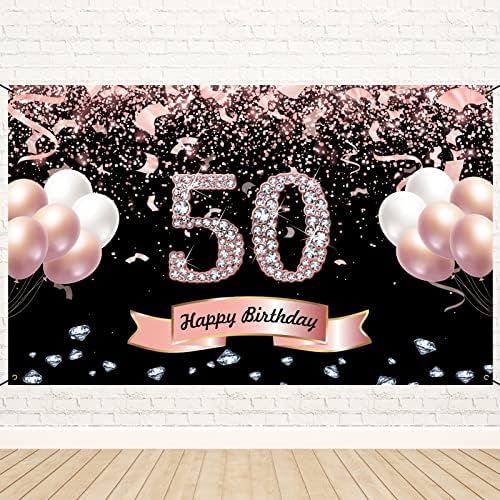 TRGOWAUL 50º aniversário Decorações para mulheres - Gold de ouro rosa Feliz Banner de 50º aniversário da faixa