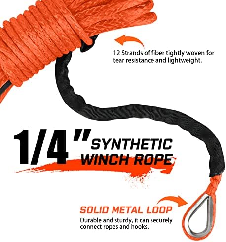 STEGODON 1/4 '' x 50 pés sintéticos corda de guincho de 10.000 libras Cabo com manga preta de proteção