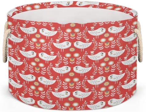 Pássaro fofo pequeno vermelho grande cestas redondas para cestas de lavanderia de armazenamento com alças