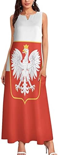 Polônia bandeira de águia maxi vestido de tornozelo feminino vestido de mangas compridas com bolsos