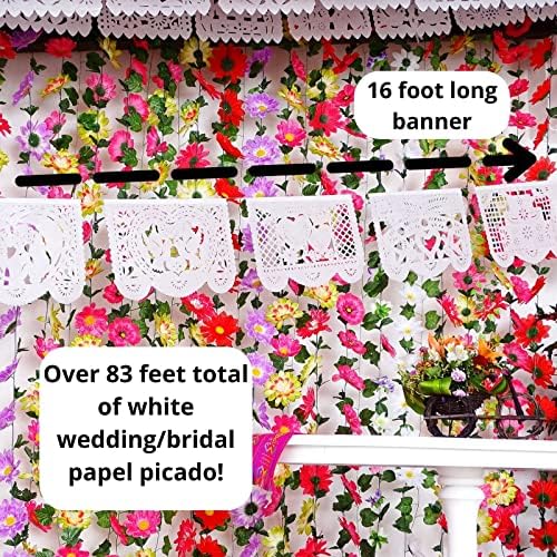 Decorações de casamento mexicanas bandeiras de papo branco, 5 PK extrair banners mexicanos com mais de