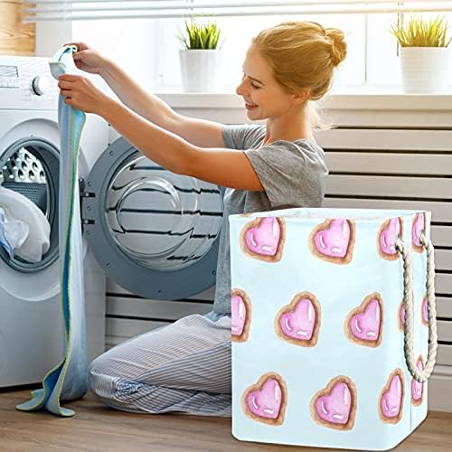 Corações de amor rosa cesto de lavanderia fofa com alças grandes cestas dobráveis ​​para lixeira, quarto