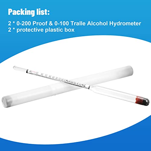 2 PCS Hidrômetro de vidro, álcoolmeter 0-200 Prova e 0-100 tralle, testador de álcool, dispositivo de medição