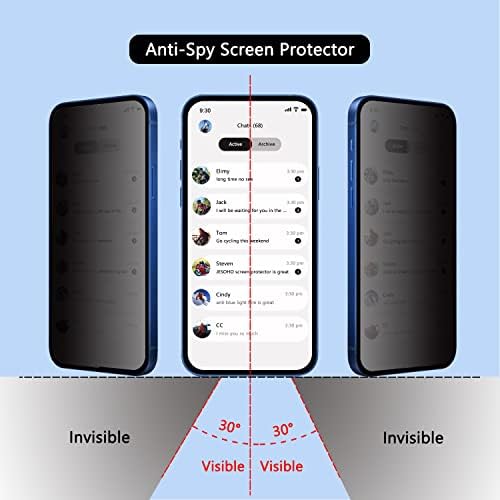 Protetor de tela de privacidade JESOHO para iPhone 12 / iPhone 12 Pro, vidro temperado anti -espião, bolha