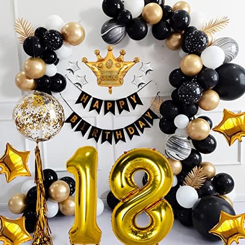 Rbyoo 35º aniversário Decorações para homens Mulheres, Balões pretos e dourados Supplies de balões de aniversário
