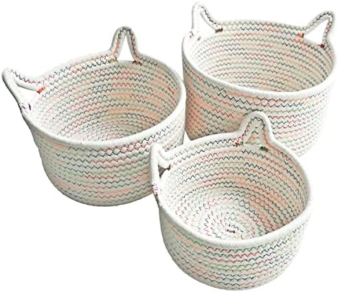Pequenas cestas tecidas | Mini caixas de armazenamento | Organizadores do berçário do bebê corda de algodão