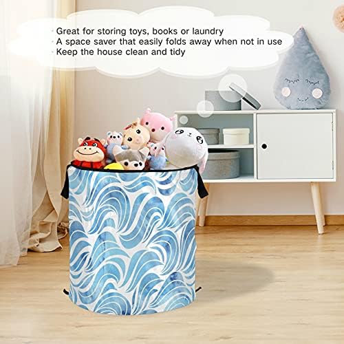 Blue Pop Up Laundry Hork com tampa de cesta de armazenamento dobrável Bolsa de lavanderia dobrável