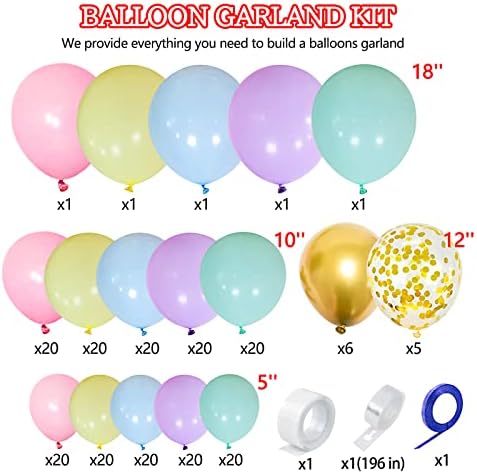 219pcs balões arco -íris kit de arco de guirlande