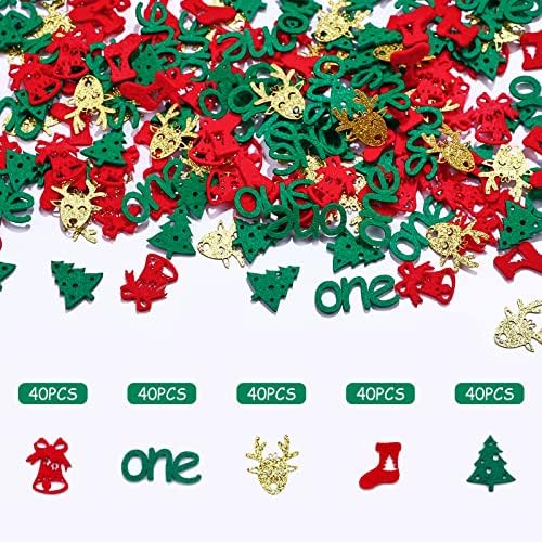 Confetti de 1º aniversário de Natal - 200pcs Glittery Felt Cloth Christmas Confetti, Red e Green Christmas