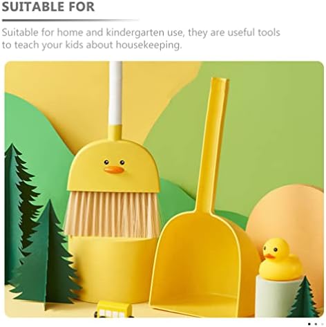 Nolitoy Kids Broom Broom Dustpan Conjunto destacável Mini vassoura de pato amarelo com lettle little