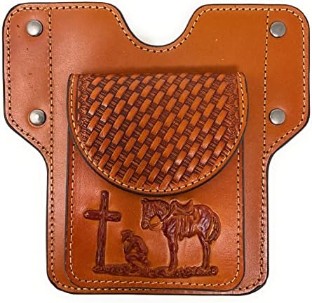 Texas West Western Cowboy Basketweave Leather Cowboy Cowboy 2 Belt Loops Caso do celular em 4 Cores