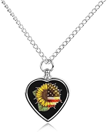 Girassol American Flag Pet Urna Colar de colar de cinzas personalizadas Heart Heartsake Pingente