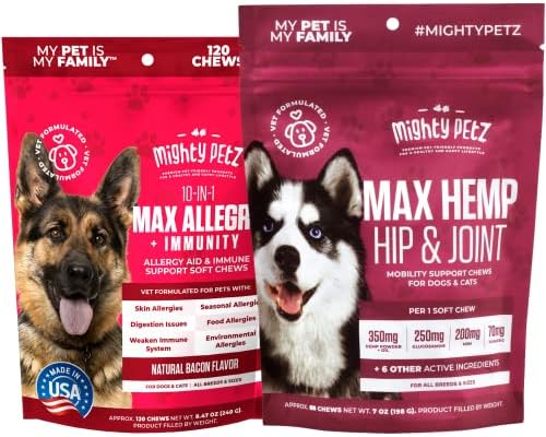 Mighty Petz Max Cog Allergy Relief + Mighty Petz Max Hemp Glucosamina para pacote de cães