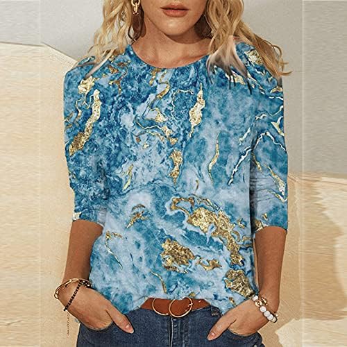 Camiseta de moda para mulheres pinturas a óleo estampas gráficas tampas redondas pescoço 3/4 camisetas de