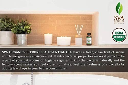 SVA Organics Citronela Oil essencial USDA Organic 1 oz Oil de grau terapêutico natural puro para pele, corpo,
